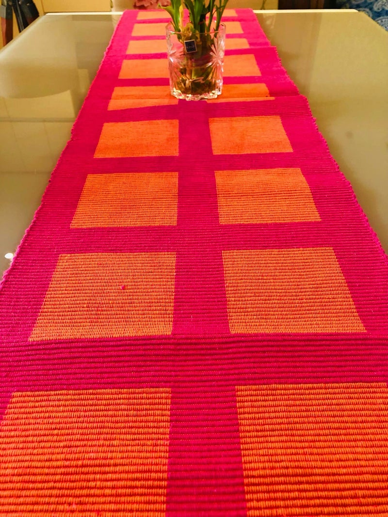 Rangbhar Handloom Ribbed Cotton Table Runner for Living/Dining Room/Home Decor, Anti Skid, Reversible, Machine Washable, 12 X 60 inches, Striped, Pink Orange Box - Image 3