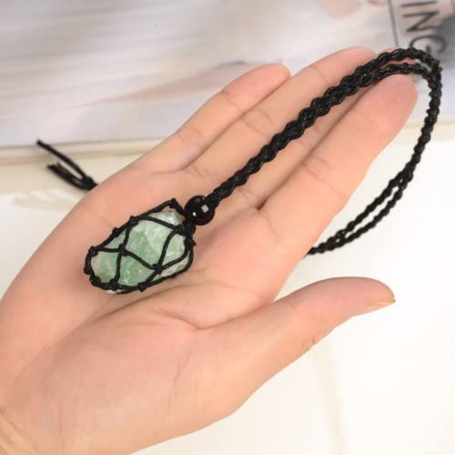 Anjiucc Natural Gemstone Crystal Raw Green Fluorite Pendant Necklace Stone Hand-Woven Necklace with Adjustable Length for Women Men - Image 5