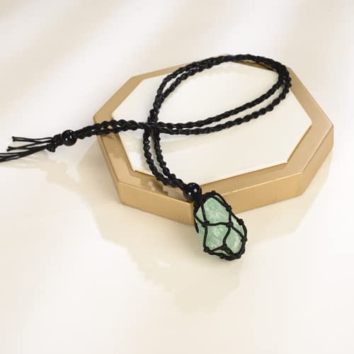 Anjiucc Natural Gemstone Crystal Raw Green Fluorite Pendant Necklace Stone Hand-Woven Necklace with Adjustable Length for Women Men - Image 3