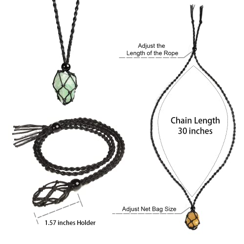 Anjiucc Natural Gemstone Crystal Raw Green Fluorite Pendant Necklace Stone Hand-Woven Necklace with Adjustable Length for Women Men - Image 2