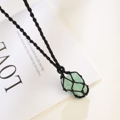 Anjiucc Natural Gemstone Crystal Raw Green Fluorite Pendant Necklace Stone Hand-Woven Necklace with Adjustable Length for Women Men - Image 4