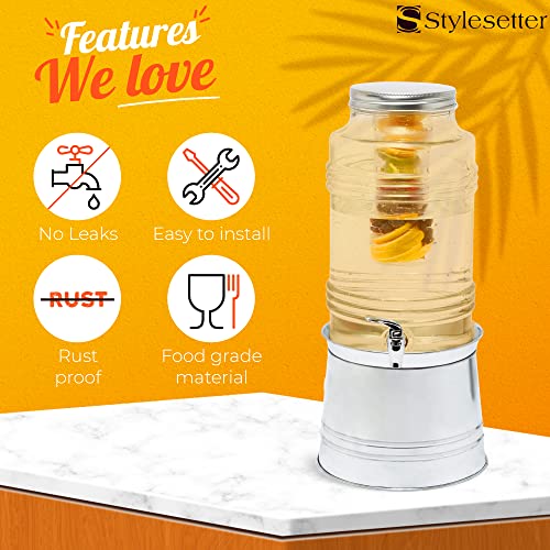 Style Setter Glass Drink Dispenser for Parties - 2.4 Gallon Large Capacity Beverage Dispenser - Easy Assembling with Leakproof Spigot - Fruit Infuser for Best Taste - Galvanized Base Water Dispenser - Image 2