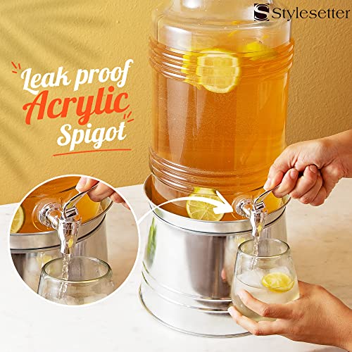 Style Setter Glass Drink Dispenser for Parties - 2.4 Gallon Large Capacity Beverage Dispenser - Easy Assembling with Leakproof Spigot - Fruit Infuser for Best Taste - Galvanized Base Water Dispenser - Image 5
