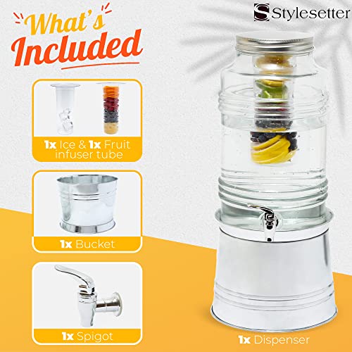 Style Setter Glass Drink Dispenser for Parties - 2.4 Gallon Large Capacity Beverage Dispenser - Easy Assembling with Leakproof Spigot - Fruit Infuser for Best Taste - Galvanized Base Water Dispenser - Image 3