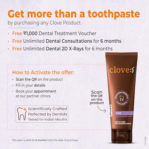 Clove Kidz Toothpaste for Kids 3+ Years , FREE ₹2000 Dental Treatment/ Services With Every Pack , Natural Strawberry Flavour , Cavity Protection & Enamel Support , Colour Changing , Safe formula , Pack of 2 (200g) - Image 3