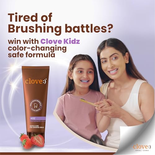 Clove Kidz Toothpaste for Kids 3+ Years , FREE ₹2000 Dental Treatment/ Services With Every Pack , Natural Strawberry Flavour , Cavity Protection & Enamel Support , Colour Changing , Safe formula , Pack of 2 (200g) - Image 2