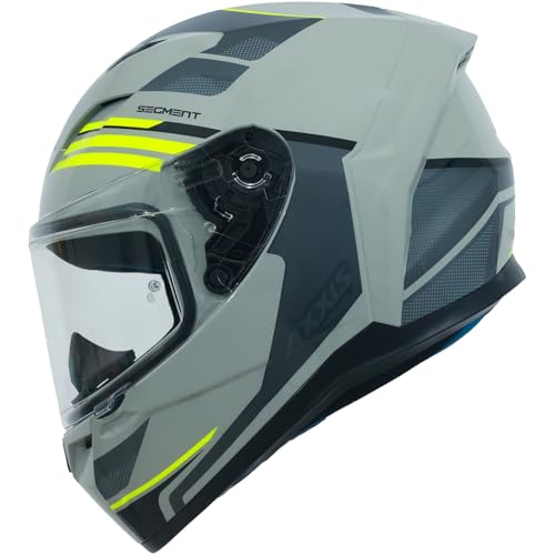 AXXIS Segment Visual Full Face Helmet | ISI & DOT Certified | Lightweight Polycarbonate Shell | Anti-Scratch Treated Visor | Superior Ventilation | Micrometric Buckle (Grey Neon, L) - Image 1