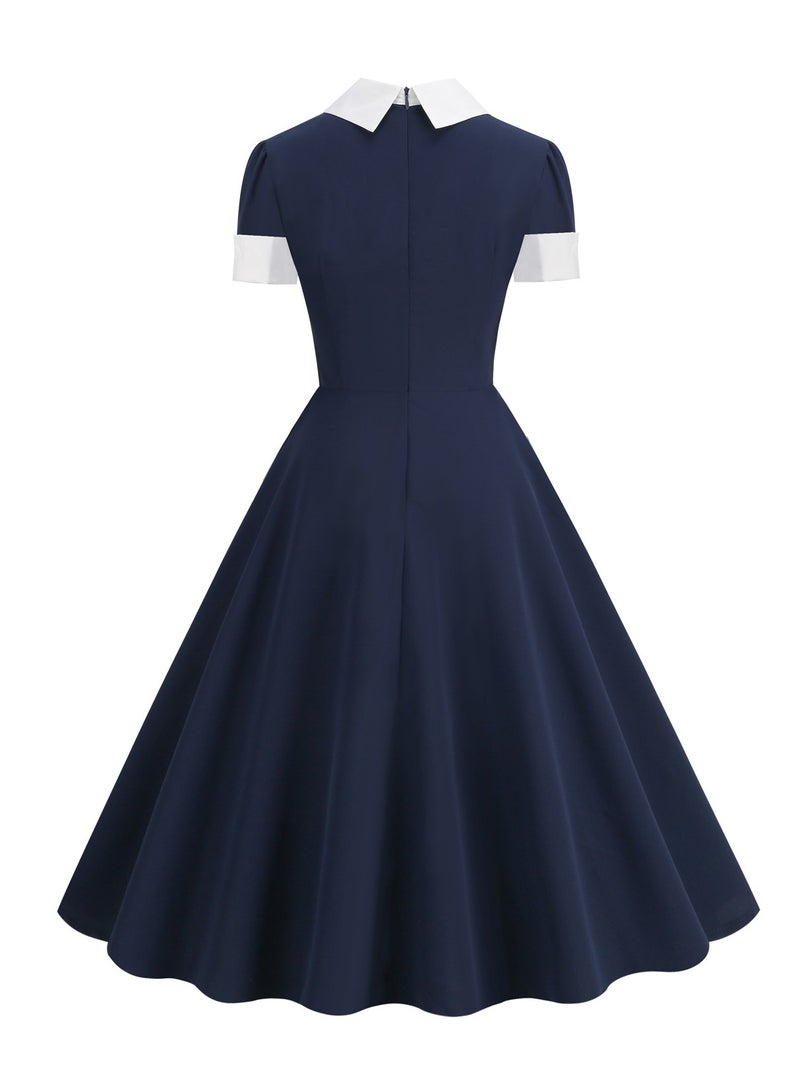 Shougu Shirt Collar Bow Retro Big Swing Dress  - Image 2