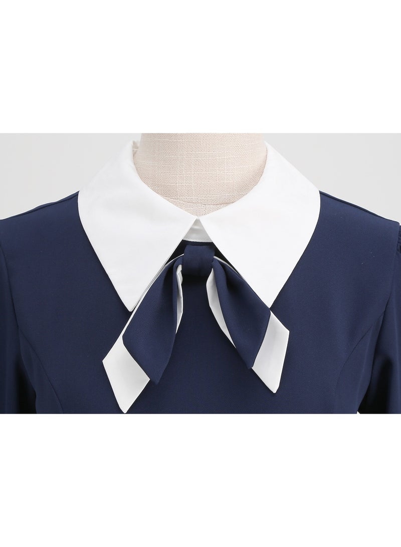 Shougu Shirt Collar Bow Retro Big Swing Dress  - Image 5