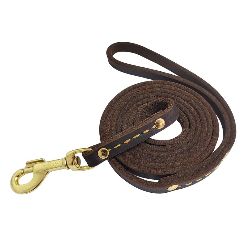 leadfar Leather Dog Leash 6 ft x 1/2 inch Heavy Duty Genuine Leather Dog Training Leash Soft and Strong Leather Leash for Small and Medium Dogs Brown - Image 1