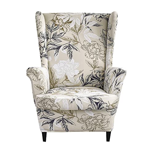KRFOONN Wingback Chair Covers Slipcovers 2 Piece Stretch Wing Chair Covers Spandex Slipcovers Wingback Sofa Covers Armchair Covers NonSlip Furniture Protector for Living Room Wingback Chairs 51 - Image 1