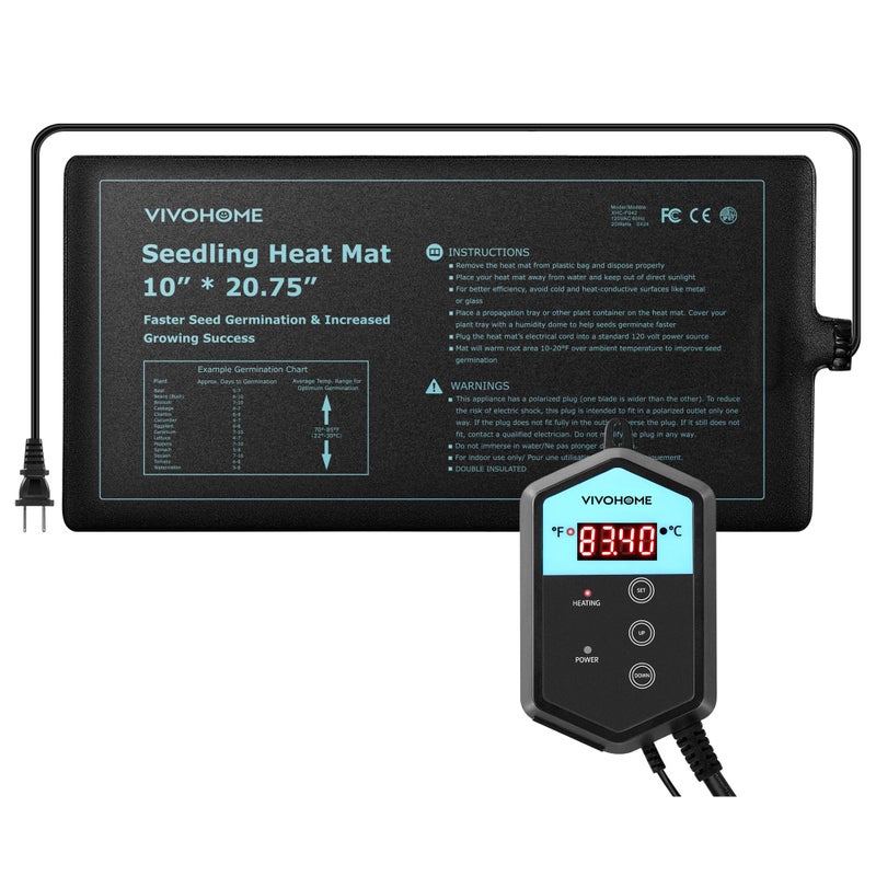 VIVOHOME VIVOHOME 10 Inch x 2075 Inch Waterproof Seedling Heat Mat and 40108F Digital Thermostat Controller Combo Set 