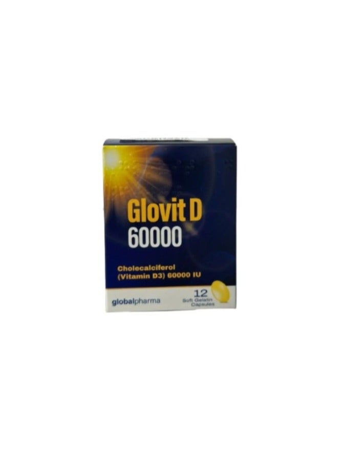 Globalpharma Glovit D 60000 Vitamin D3 Cholecalciferol 60000 IU Soft Gelatin Capsules, 12 Count