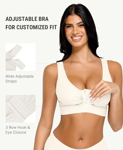 FeelinGirl Post Surgery Compression Bra Soft Support for Breast Augmentation Breast Lift Bra Front Closure White M - Image 3