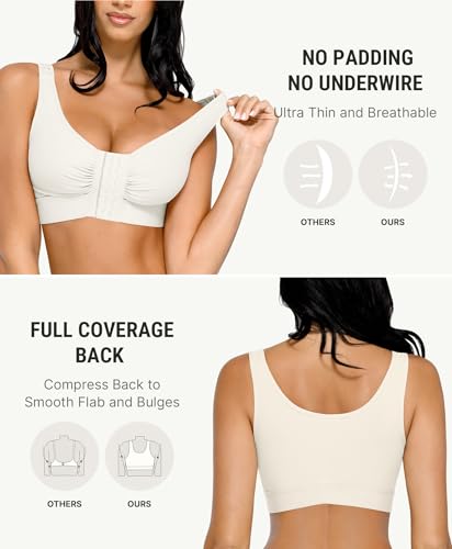 FeelinGirl Post Surgery Compression Bra Soft Support for Breast Augmentation Breast Lift Bra Front Closure White M - Image 4