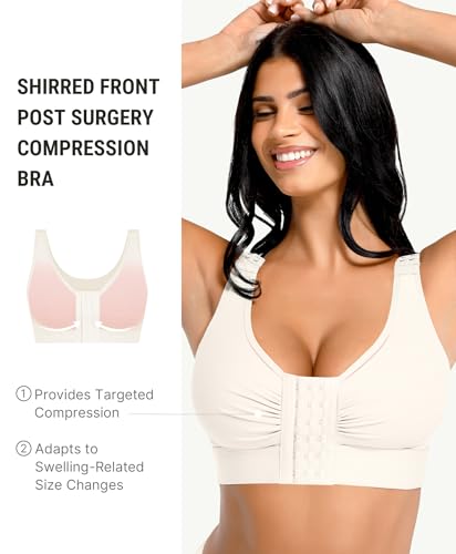 FeelinGirl Post Surgery Compression Bra Soft Support for Breast Augmentation Breast Lift Bra Front Closure White M - Image 2
