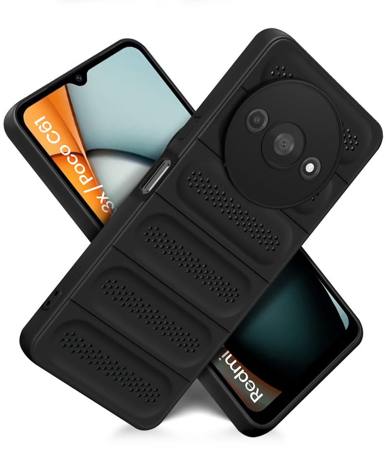 WOW IMAGINE Ultimate Silicone Back Cover Case for Mi Redmi A3 | Redmi A3X | Poco C61 | Heat Dissipation Thin Soft TPU | 360° Camera Protection | Breathable Cooling Holes – Pitch Black - Image 2