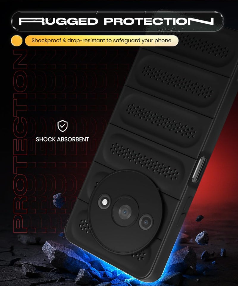 WOW IMAGINE Ultimate Silicone Back Cover Case for Mi Redmi A3 | Redmi A3X | Poco C61 | Heat Dissipation Thin Soft TPU | 360° Camera Protection | Breathable Cooling Holes – Pitch Black - Image 4