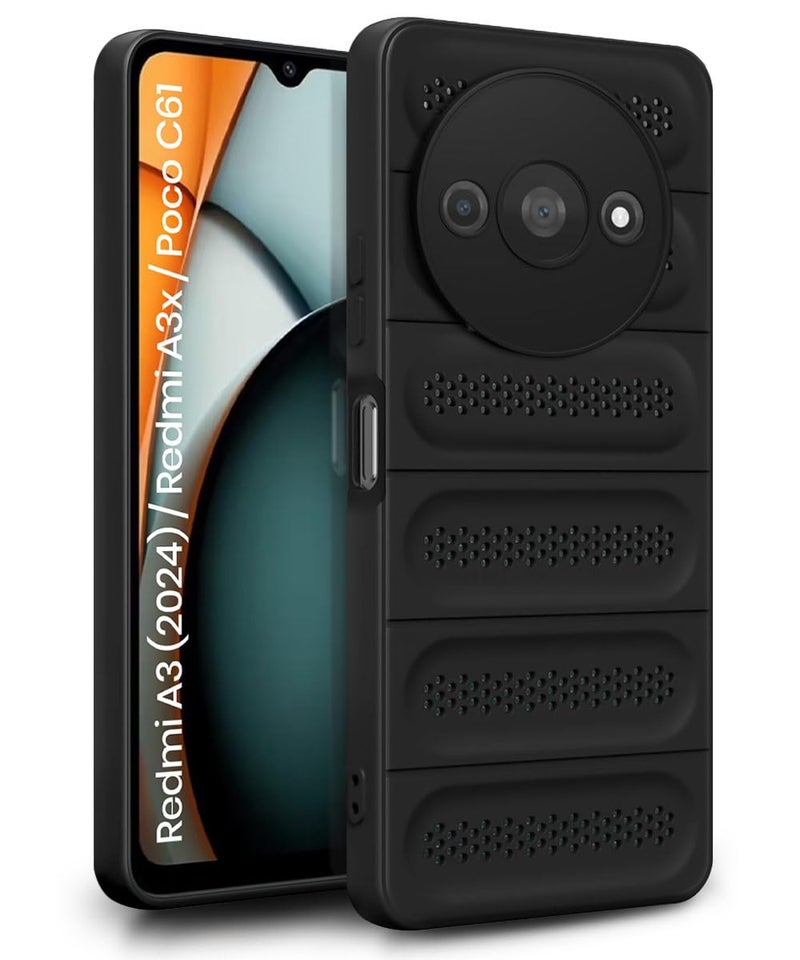 WOW IMAGINE Ultimate Silicone Back Cover Case for Mi Redmi A3 | Redmi A3X | Poco C61 | Heat Dissipation Thin Soft TPU | 360° Camera Protection | Breathable Cooling Holes – Pitch Black - Image 1