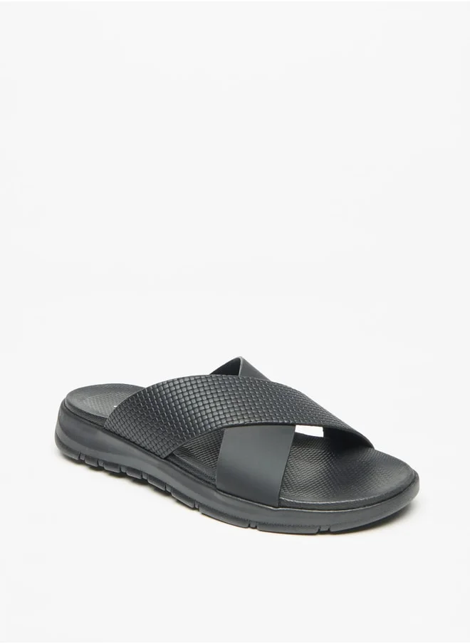 ل ب ل Men's Textured Slip-On Cross Strap Sandals