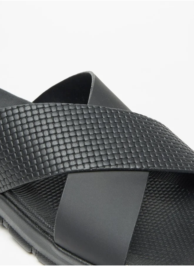 ل ب ل Men's Textured Slip-On Cross Strap Sandals