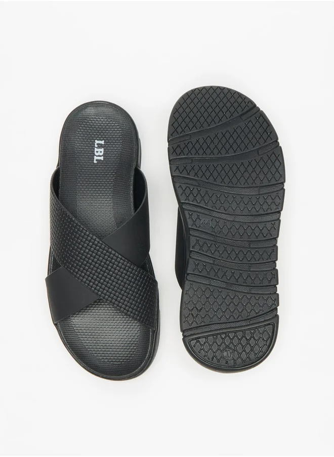ل ب ل Men's Textured Slip-On Cross Strap Sandals