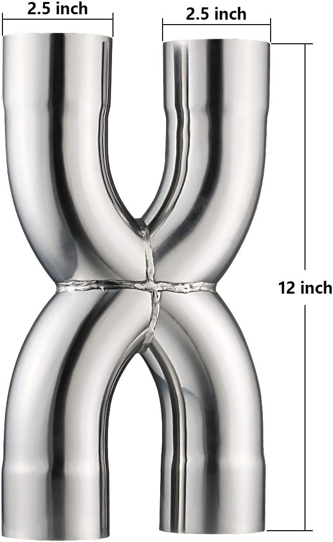 LCGP Universal 2.5" In/Out Crossover X Pipe 12" Length Stainless Steel Exhaust Pipe - Image 2