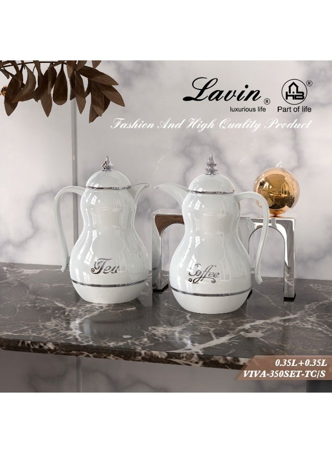 LAVIN by HB COLLECTION | Arabic Dalla Material: ABS Body | Inner: Pink Glass Inside | Capacity: 350ml+350ml Set | Model: Fashion and Elegance Design | Quality: High Quality Construction | Performance: Long Time Heat Retention | Suitable For: Tea&Coffee