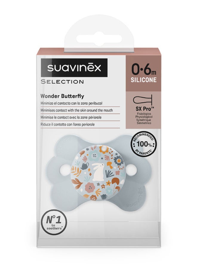 SUAVINEX سكس برو مصاصة على شكل فراشة فائقة النعومة للأطفال من 0-6 أشهر بحلمة سيليكونية حلمة فسيولوجية آمنة للطفل - زرقاء - Image 3
