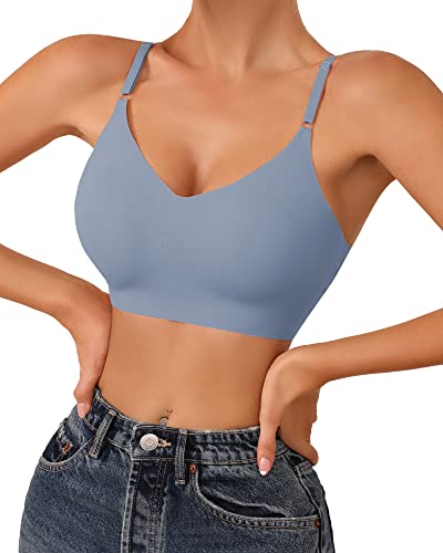DEANGELMON 3 Pieces V Neck Bra Padded Seamless Adjustable Straps Bralettes Everyday Basic Sleeping Bras (3P2,L) - Image 2