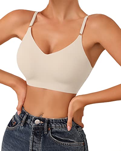DEANGELMON 3 Pieces V Neck Bra Padded Seamless Adjustable Straps Bralettes Everyday Basic Sleeping Bras (3P2,L) - Image 3