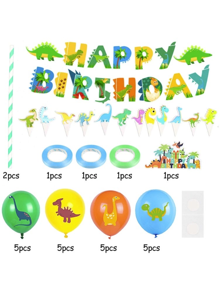 Daytoyz 51-Piece Dinosaur-Themed Birthday Party Supplies Set for Boys & Girls - Includes Balloons, Banner, Cake Topper & Cupcake Toppers, Perfect for 3rd Birthday Parties - Image 2