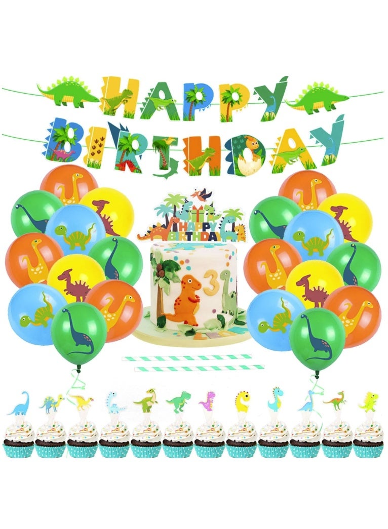 Daytoyz 51-Piece Dinosaur-Themed Birthday Party Supplies Set for Boys & Girls - Includes Balloons, Banner, Cake Topper & Cupcake Toppers, Perfect for 3rd Birthday Parties - Image 1