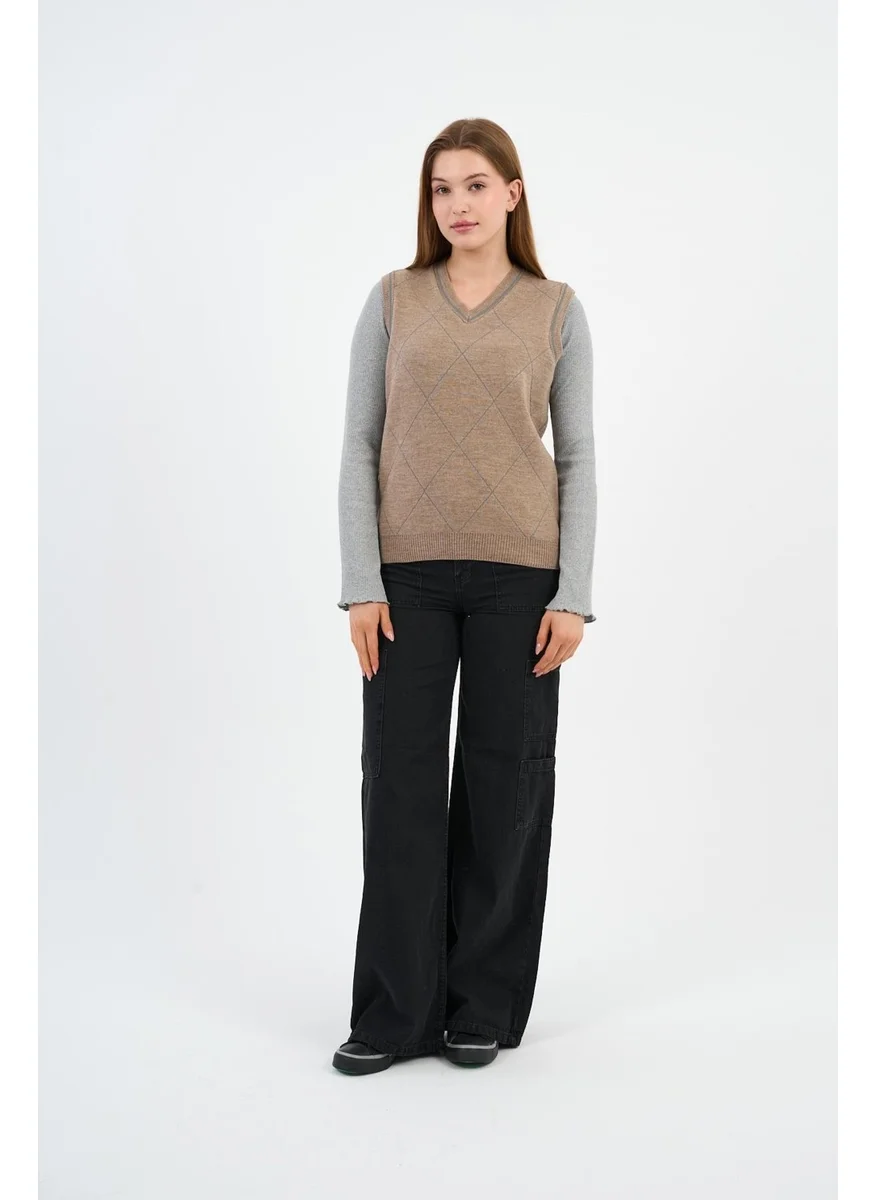 Alexander Gardi V Neck Patterned Women's Knitted Sweater (E24-EZE24)