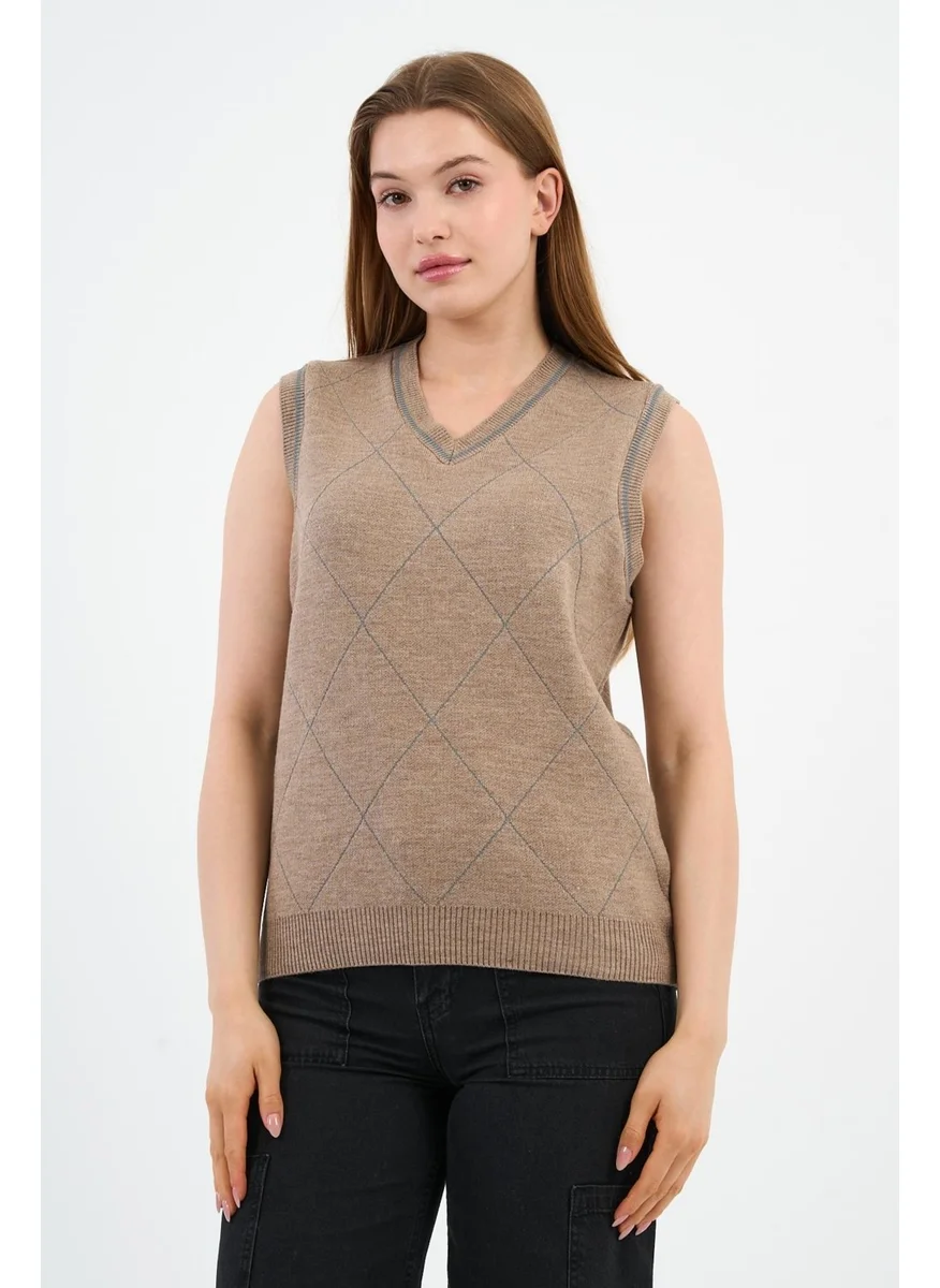 Alexander Gardi V Neck Patterned Women's Knitted Sweater (E24-EZE24)