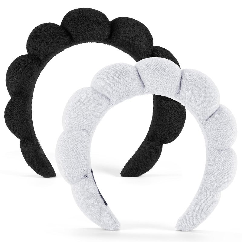 Ztomine Store Spa Headbands, Set of 2 - Terry Cloth Headband for Washing Face or Facial, Puffy Makeup Headbands for Face Washing, Mask, Skin Treatment - 1 White & 1 Black - Image 1