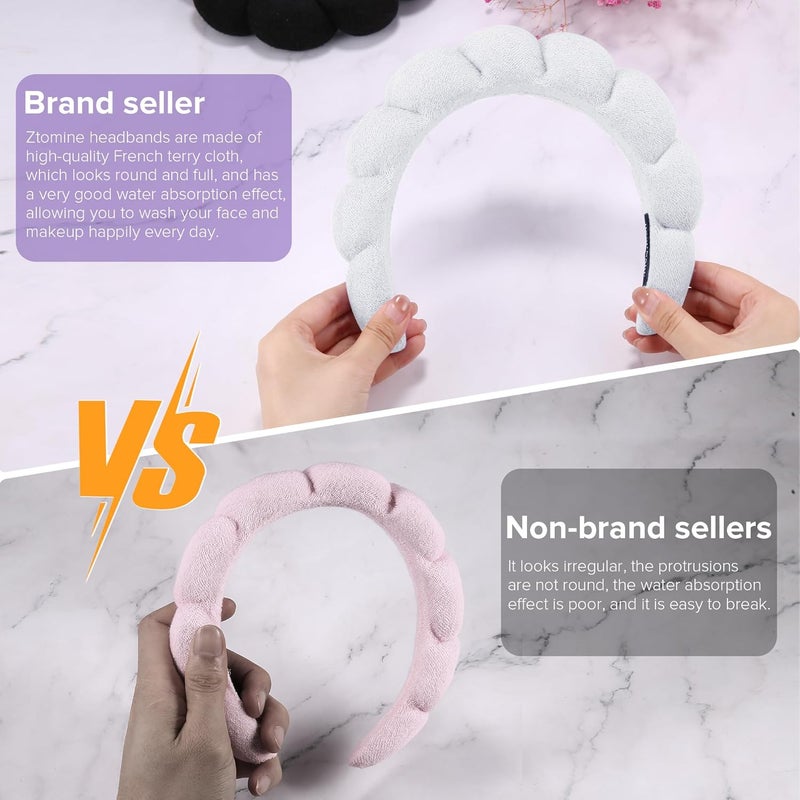 Ztomine Store Spa Headbands, Set of 2 - Terry Cloth Headband for Washing Face or Facial, Puffy Makeup Headbands for Face Washing, Mask, Skin Treatment - 1 White & 1 Black - Image 3
