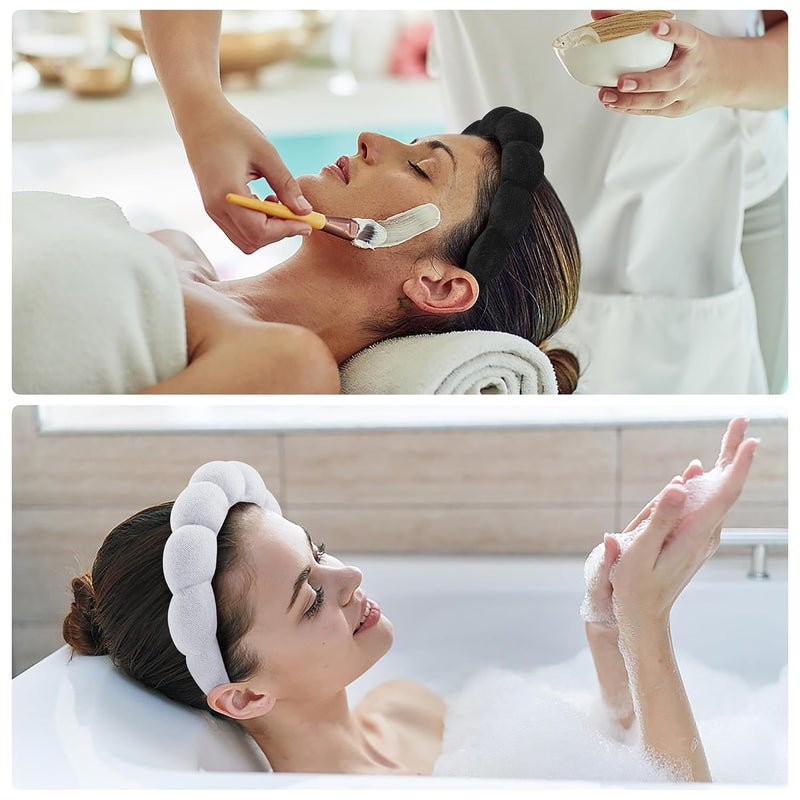 Ztomine Store Spa Headbands, Set of 2 - Terry Cloth Headband for Washing Face or Facial, Puffy Makeup Headbands for Face Washing, Mask, Skin Treatment - 1 White & 1 Black - Image 2