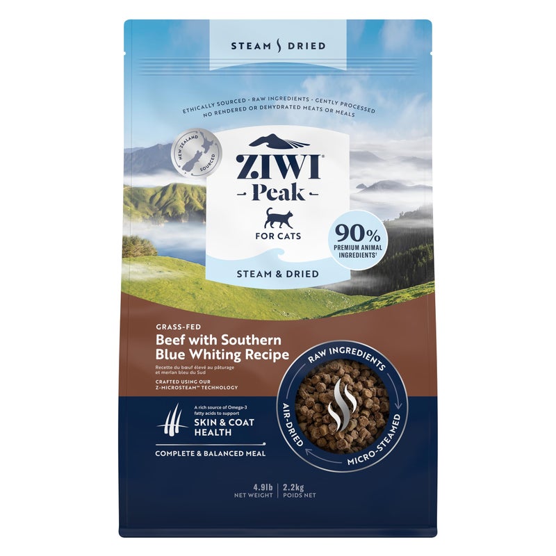 ZIWI Peak Steam & Dried Cat Food â€“ Beef w/Southern Blue Whiting Fish - High Protein, Skin & Coat Health, Low Carb, for All Life Stages (78.4oz) - Image 1