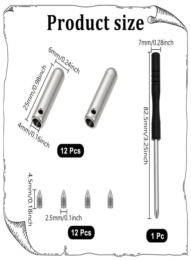 NBEADS 12 Sets Shoelace Screw, Alloy Shoelace Head and Cords End Metal Aglet Replacement Tips with Screwdriver for DIY Repairing and Design Making, 4mm Round Head, Platinum - Image 2