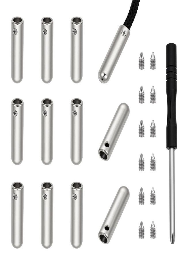 NBEADS 12 Sets Shoelace Screw, Alloy Shoelace Head and Cords End Metal Aglet Replacement Tips with Screwdriver for DIY Repairing and Design Making, 4mm Round Head, Platinum - Image 1