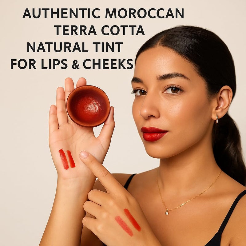 FERIHA Aker Fassi Moroccan Clay Pot Lip Stain â€“ Authentic Organic Lip & Cheek Tint, Long-Lasting Red Color, Buildable & Chemical-Free - Image 4