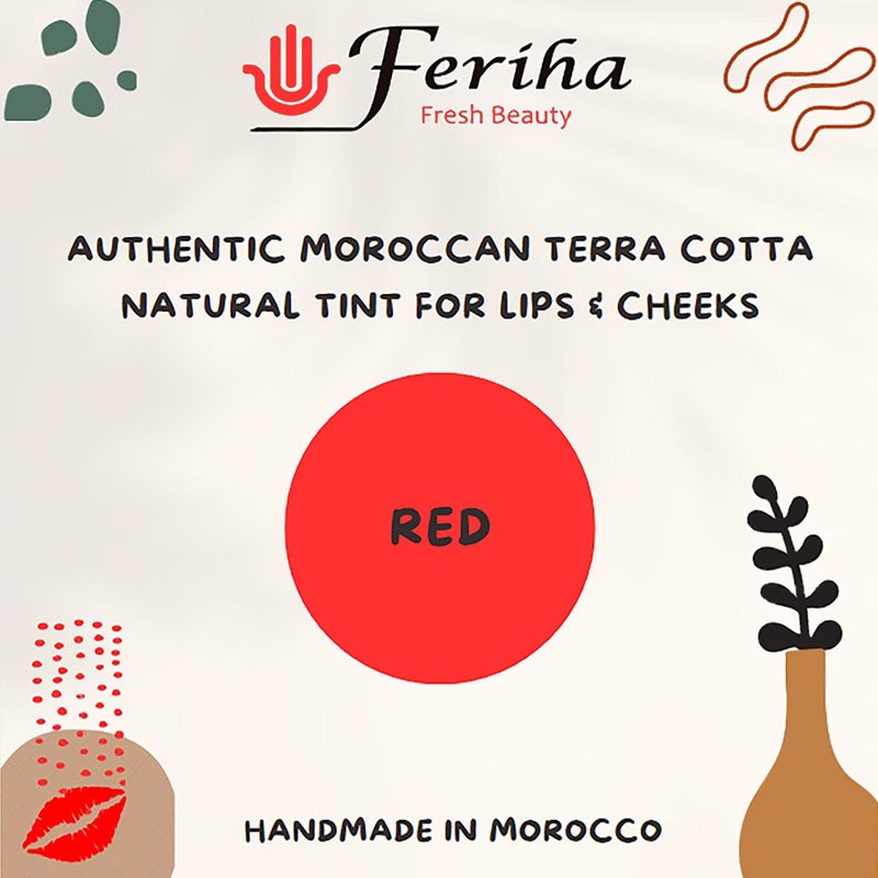 FERIHA Aker Fassi Moroccan Clay Pot Lip Stain â€“ Authentic Organic Lip & Cheek Tint, Long-Lasting Red Color, Buildable & Chemical-Free - Image 3