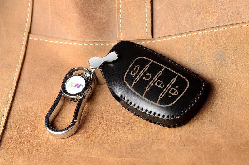 JVCV® Car Styling Soft Handmade Leather Key Cover Compatible with New Hyundai Alcazar and Creta 4 Button Smart Key (Black) - Image 5