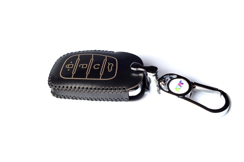 JVCV® Car Styling Soft Handmade Leather Key Cover Compatible with New Hyundai Alcazar and Creta 4 Button Smart Key (Black) - Image 3