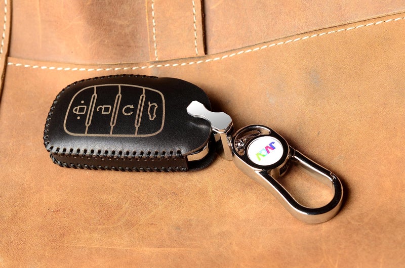 JVCV® Car Styling Soft Handmade Leather Key Cover Compatible with New Hyundai Alcazar and Creta 4 Button Smart Key (Black) - Image 4