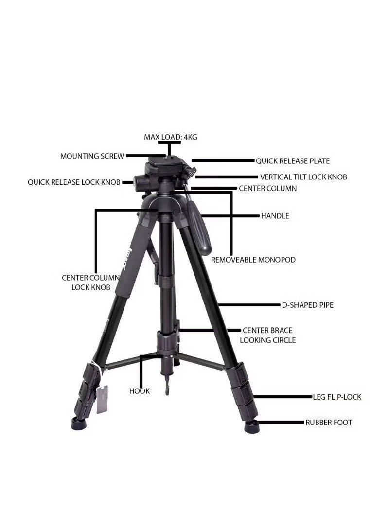 Jmary KP-2254 Professional Aluminum Tripod Monopod for All DSLR Cameras (Black) - Image 3