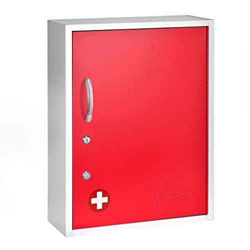 AdirMed AdirMed Red Locking Medication Cabinet with Document Pocket Metal Wall Mounted Medication Cabinet with Dual Lock and Dual Keys 21 H x 16 W x 6 D 