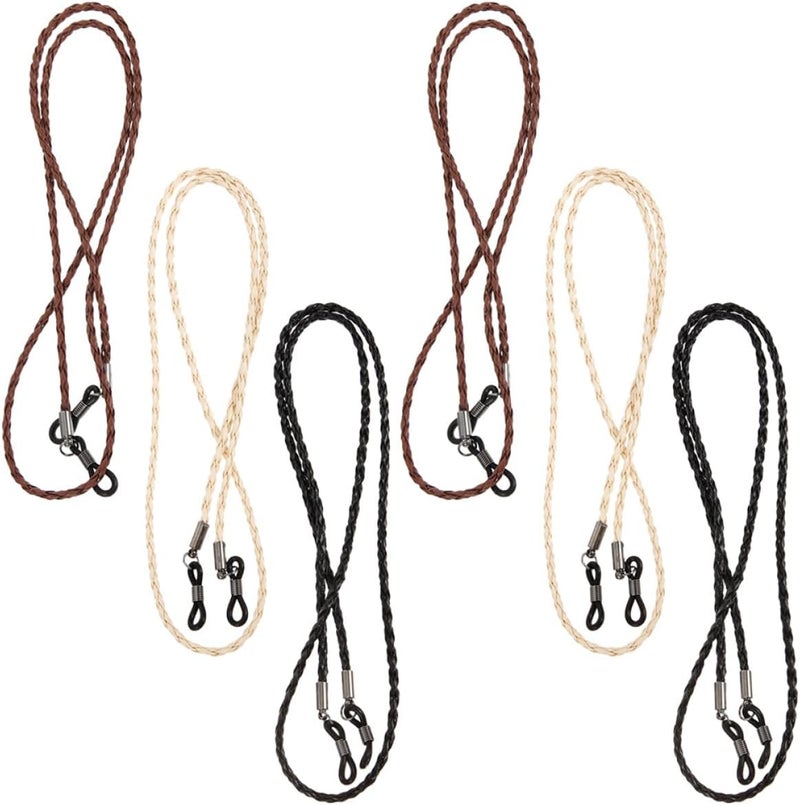 6pcs Eyeglasses Strap Set with Anti-wear Lanyards for Men and Women, Portable Sports Glasses Accessories, Neck Hanging Sunglasses Holder in Black, Brown, and Cream - Image 1