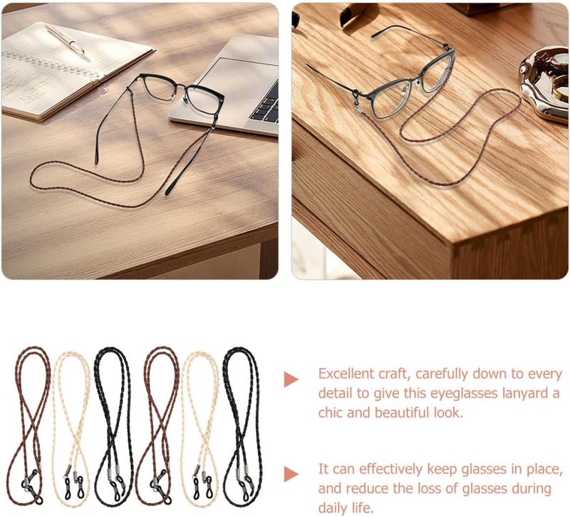6pcs Eyeglasses Strap Set with Anti-wear Lanyards for Men and Women, Portable Sports Glasses Accessories, Neck Hanging Sunglasses Holder in Black, Brown, and Cream - Image 3